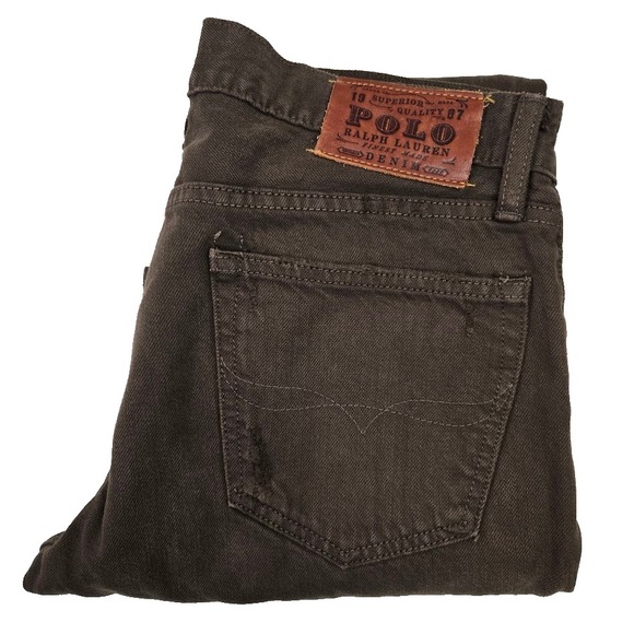 Polo Ralph Lauren Varick Slim Straight Jeans Mens 34x33* Button Fly Brown Denim - Picture 1 of 10